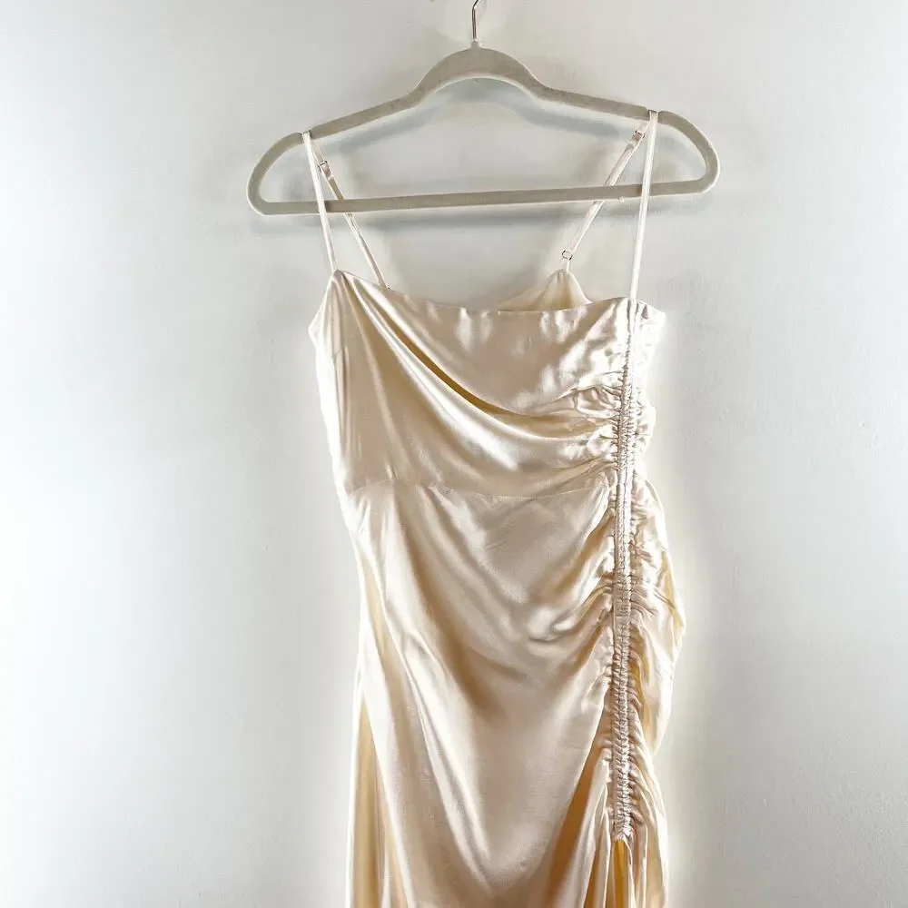 Shona Joy La Lune Ruched Side Slit Maxi Formal Slip l Dress Gown Cream 4 - Picture 6 of 12